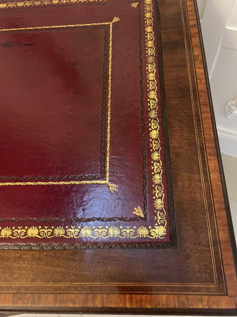 Outstanding Quality Antique Victorian Mahogany Inlaid Kneehole Desk by Edwards and Roberts - Image 13